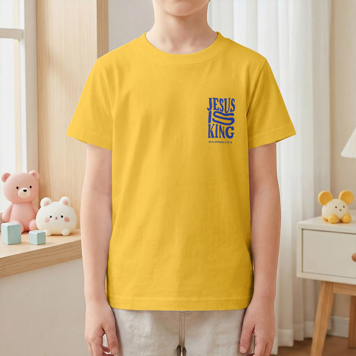 Christianartworkshop T-shirt enfant à manches courtes « Jésus est roi » Philippiens 2:10-11, imprimé recto verso en gras effet vieilli - image 31