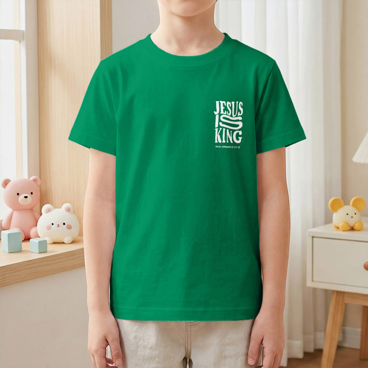 Christianartworkshop T-shirt enfant à manches courtes « Jésus est roi » Philippiens 2:10-11, imprimé recto verso en gras effet vieilli - image 76