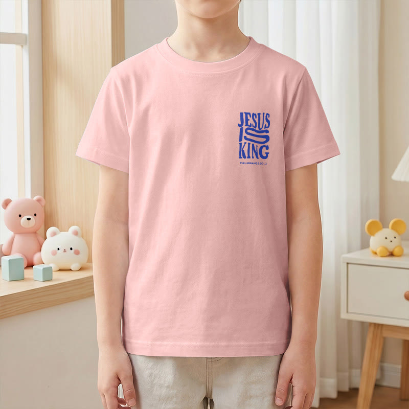 Christianartworkshop T-shirt enfant à manches courtes « Jésus est roi » Philippiens 2:10-11, imprimé recto verso en gras effet vieilli - image 67