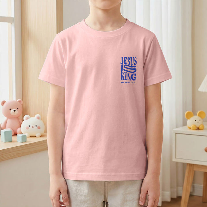 Christianartworkshop T-shirt enfant à manches courtes « Jésus est roi » Philippiens 2:10-11, imprimé recto verso en gras effet vieilli - image 67