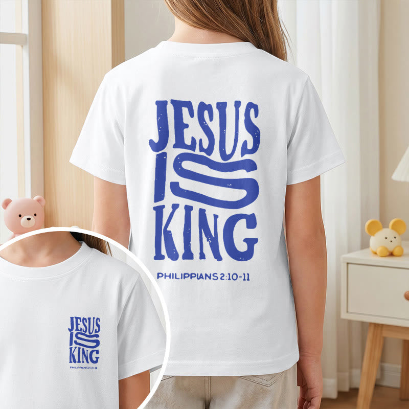 Christianartworkshop T-shirt enfant à manches courtes « Jésus est roi » Philippiens 2:10-11, imprimé recto verso en gras effet vieilli - image 11