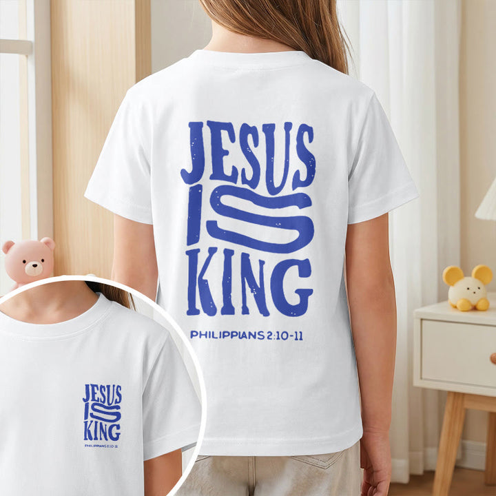 Christianartworkshop T-shirt enfant à manches courtes « Jésus est roi » Philippiens 2:10-11, imprimé recto verso en gras effet vieilli - image 11