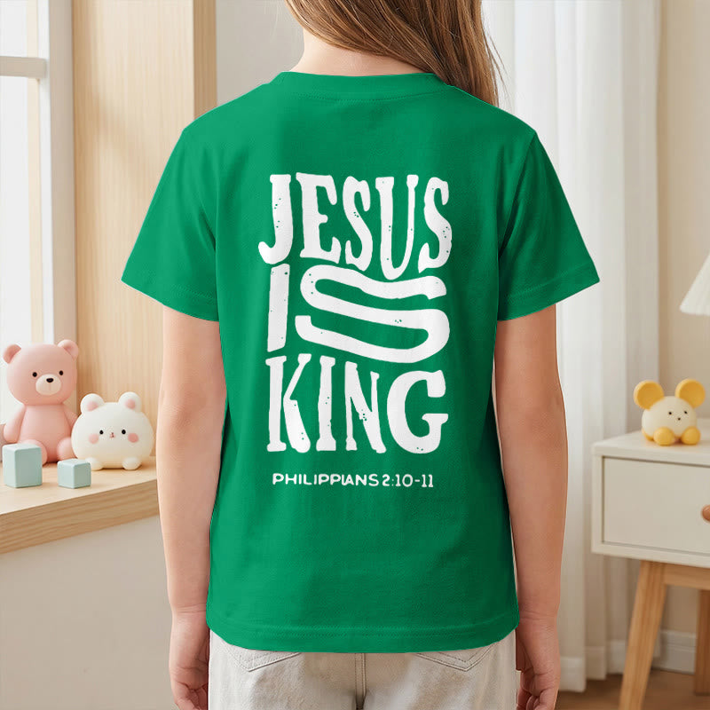 Christianartworkshop T-shirt enfant à manches courtes « Jésus est roi » Philippiens 2:10-11, imprimé recto verso en gras effet vieilli - image 80