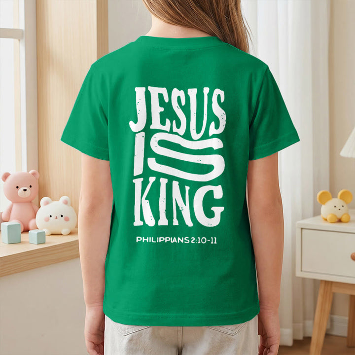 Christianartworkshop T-shirt enfant à manches courtes « Jésus est roi » Philippiens 2:10-11, imprimé recto verso en gras effet vieilli - image 80