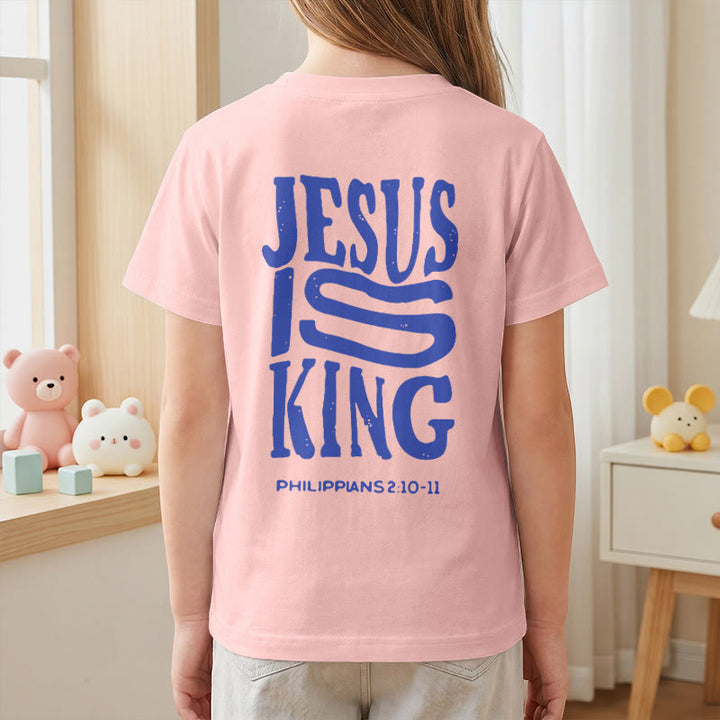 Christianartworkshop T-shirt enfant à manches courtes « Jésus est roi » Philippiens 2:10-11, imprimé recto verso en gras effet vieilli - image 71