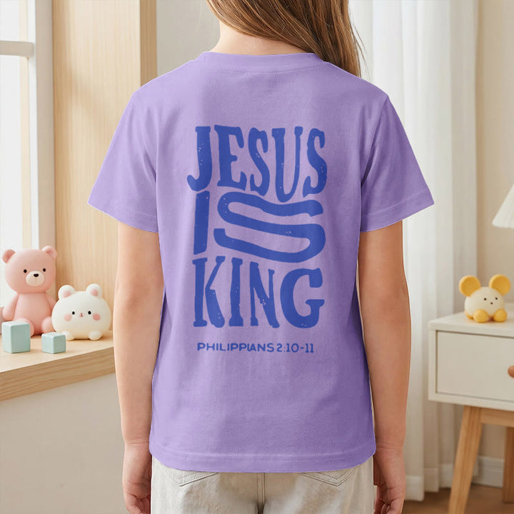 Christianartworkshop T-shirt enfant à manches courtes « Jésus est roi » Philippiens 2:10-11, imprimé recto verso en gras effet vieilli - image 53