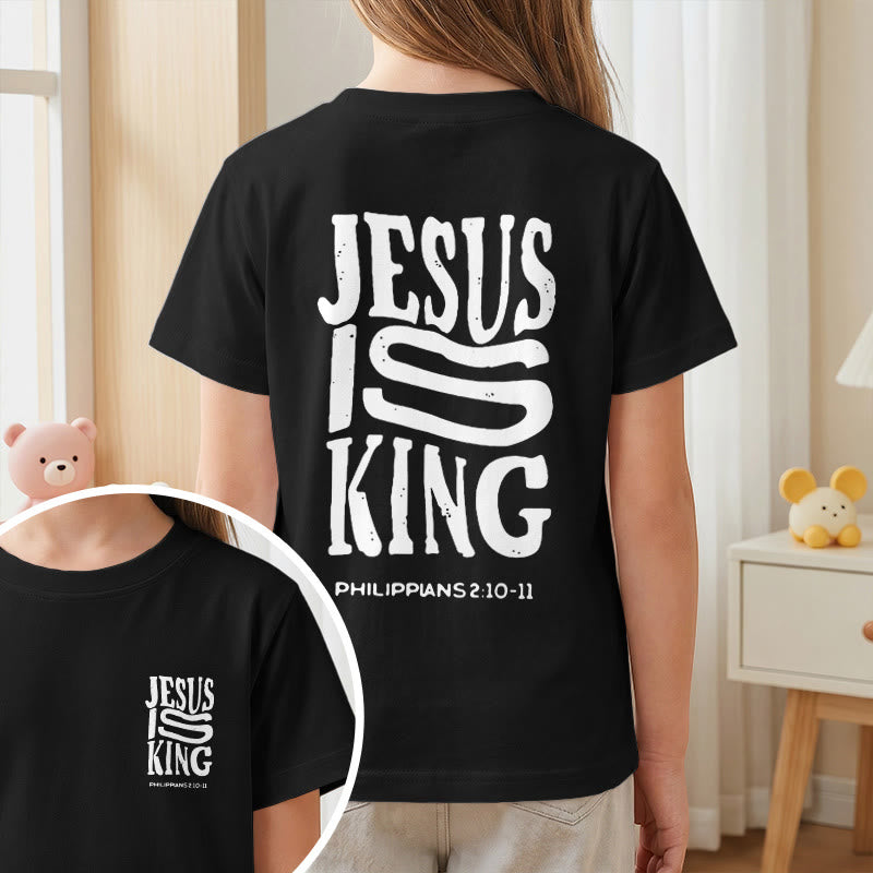 Christianartworkshop T-shirt enfant à manches courtes « Jésus est roi » Philippiens 2:10-11, imprimé recto verso en gras effet vieilli - image 38
