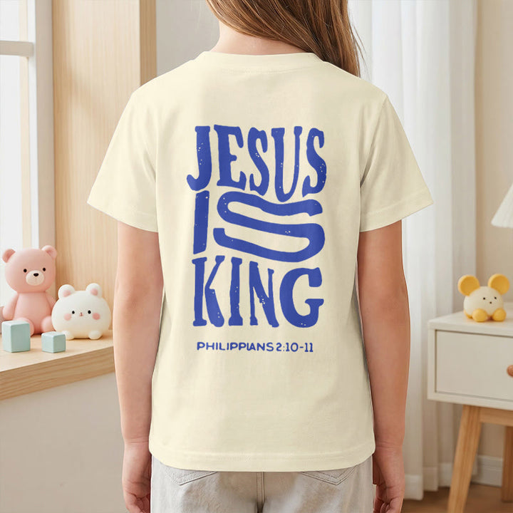Christianartworkshop T-shirt enfant à manches courtes « Jésus est roi » Philippiens 2:10-11, imprimé recto verso en gras effet vieilli - image 8