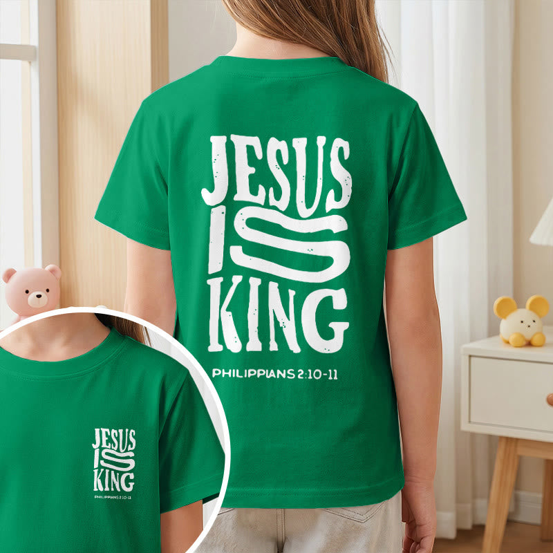 Christianartworkshop T-shirt enfant à manches courtes « Jésus est roi » Philippiens 2:10-11, imprimé recto verso en gras effet vieilli - image 74
