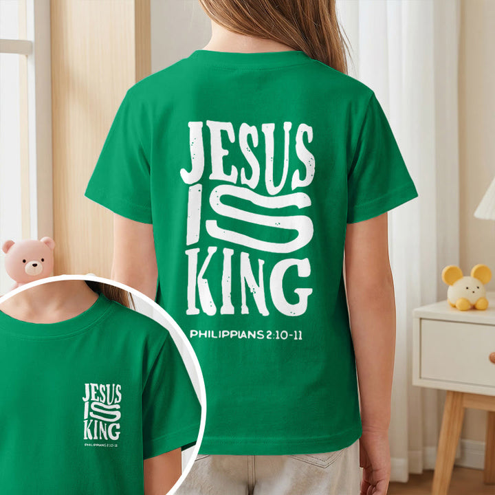 Christianartworkshop T-shirt enfant à manches courtes « Jésus est roi » Philippiens 2:10-11, imprimé recto verso en gras effet vieilli - image 74