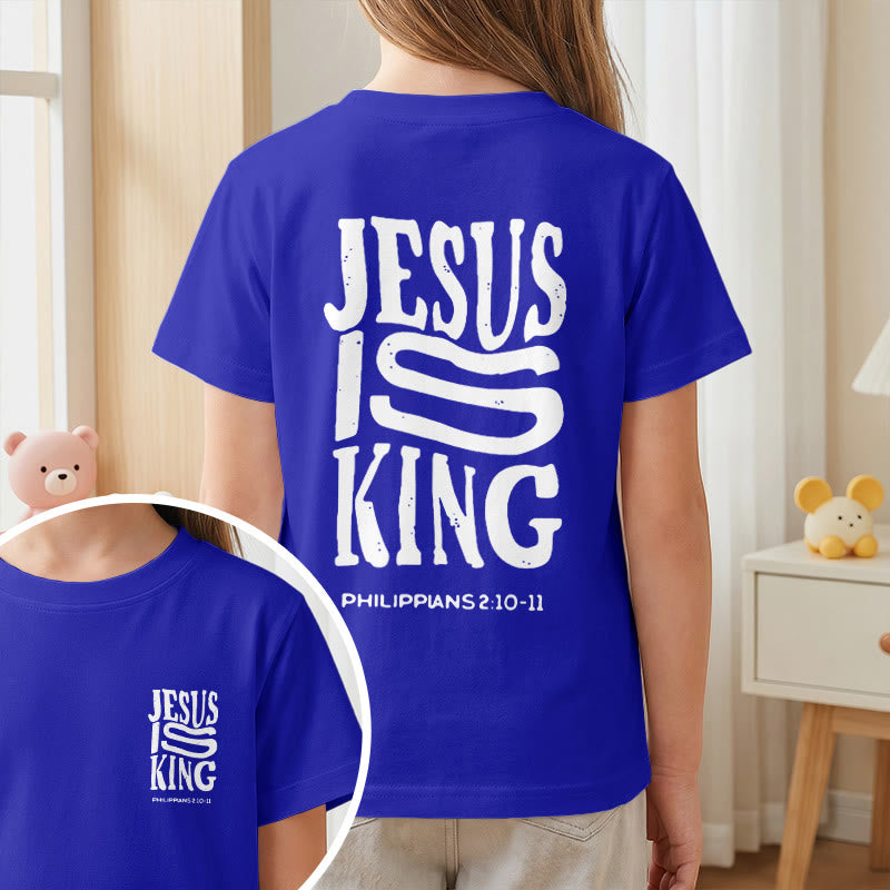 Christianartworkshop T-shirt enfant à manches courtes « Jésus est roi » Philippiens 2:10-11, imprimé recto verso en gras effet vieilli - image 83