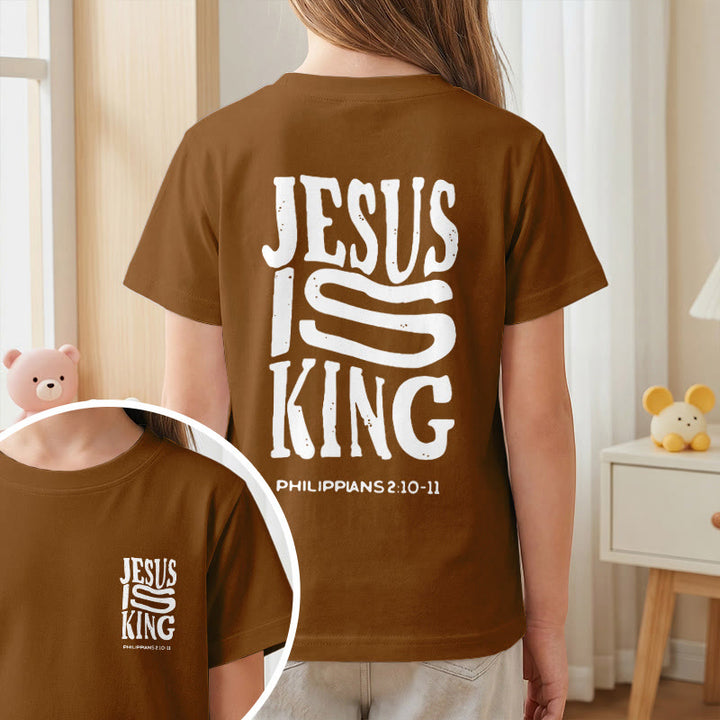 Christianartworkshop T-shirt enfant à manches courtes « Jésus est roi » Philippiens 2:10-11, imprimé recto verso en gras effet vieilli - image 20