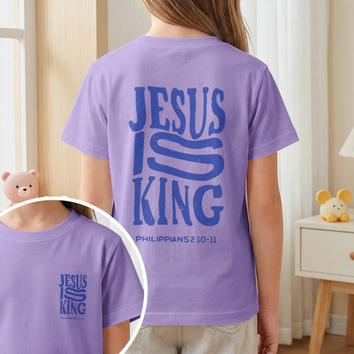 Christianartworkshop T-shirt enfant à manches courtes « Jésus est roi » Philippiens 2:10-11, imprimé recto verso en gras effet vieilli - image 47