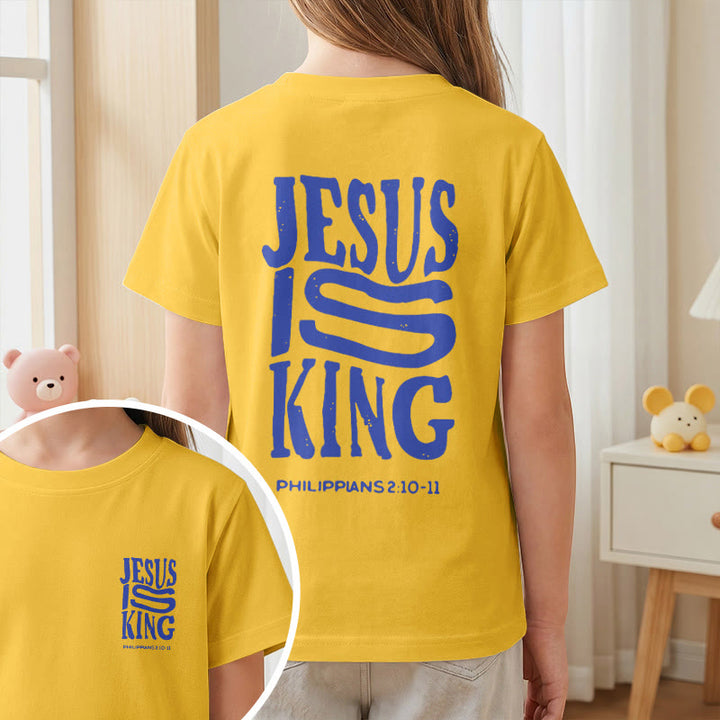 Christianartworkshop T-shirt enfant à manches courtes « Jésus est roi » Philippiens 2:10-11, imprimé recto verso en gras effet vieilli - image 29