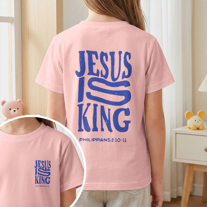 Christianartworkshop T-shirt enfant à manches courtes « Jésus est roi » Philippiens 2:10-11, imprimé recto verso en gras effet vieilli - image 65