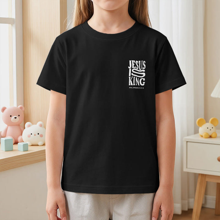 Christianartworkshop T-shirt enfant à manches courtes « Jésus est roi » Philippiens 2:10-11, imprimé recto verso en gras effet vieilli - image 41