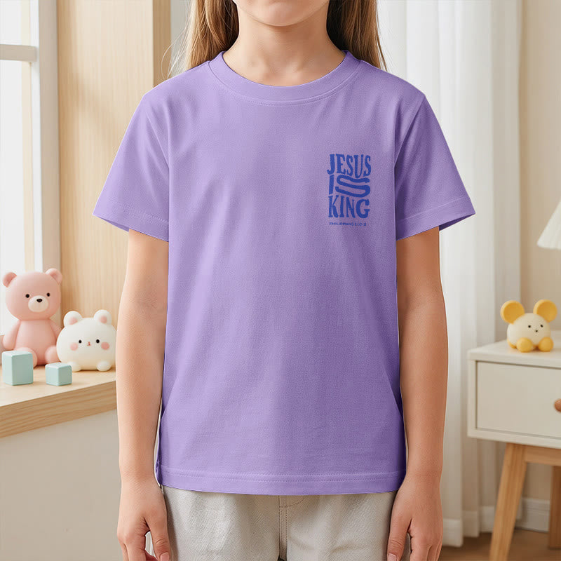 Christianartworkshop T-shirt enfant à manches courtes « Jésus est roi » Philippiens 2:10-11, imprimé recto verso en gras effet vieilli - image 50