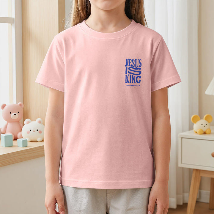 Christianartworkshop T-shirt enfant à manches courtes « Jésus est roi » Philippiens 2:10-11, imprimé recto verso en gras effet vieilli - image 68