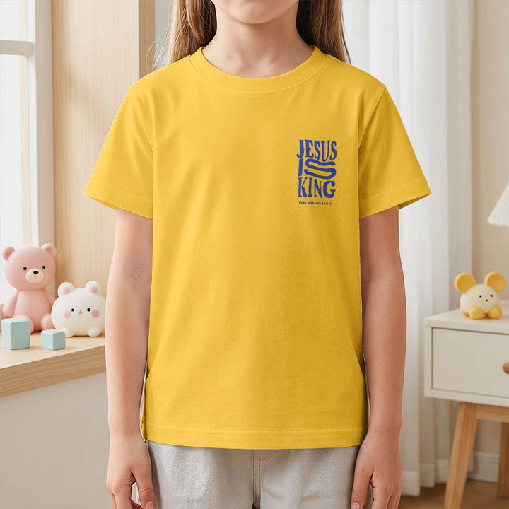 Christianartworkshop T-shirt enfant à manches courtes « Jésus est roi » Philippiens 2:10-11, imprimé recto verso en gras effet vieilli - image 32