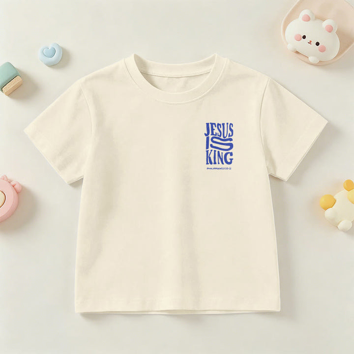 Christianartworkshop T-shirt enfant à manches courtes « Jésus est roi » Philippiens 2:10-11, imprimé recto verso en gras effet vieilli - image 3