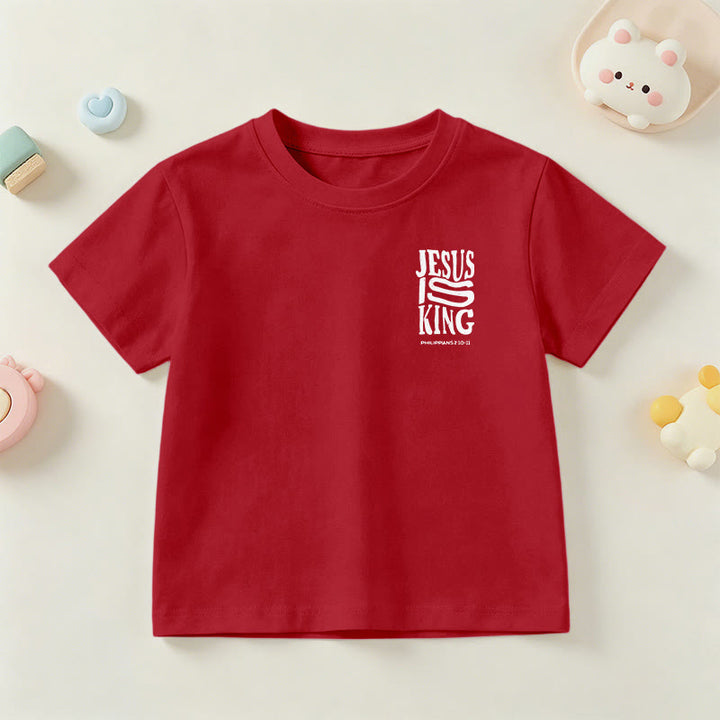Christianartworkshop T-shirt enfant à manches courtes « Jésus est roi » Philippiens 2:10-11, imprimé recto verso en gras effet vieilli - image 57