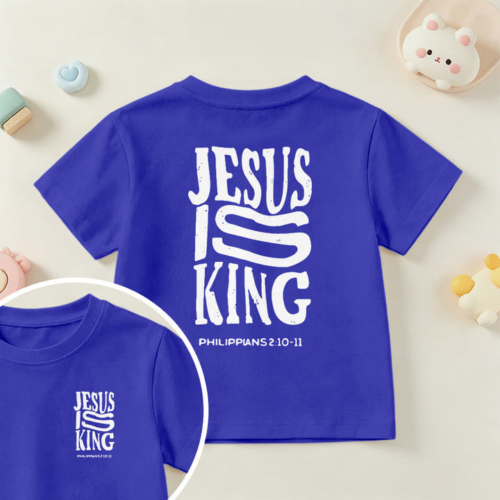 Christianartworkshop T-shirt enfant à manches courtes « Jésus est roi » Philippiens 2:10-11, imprimé recto verso en gras effet vieilli - Bleu - US/UK/AU 14, EU170 - image 81