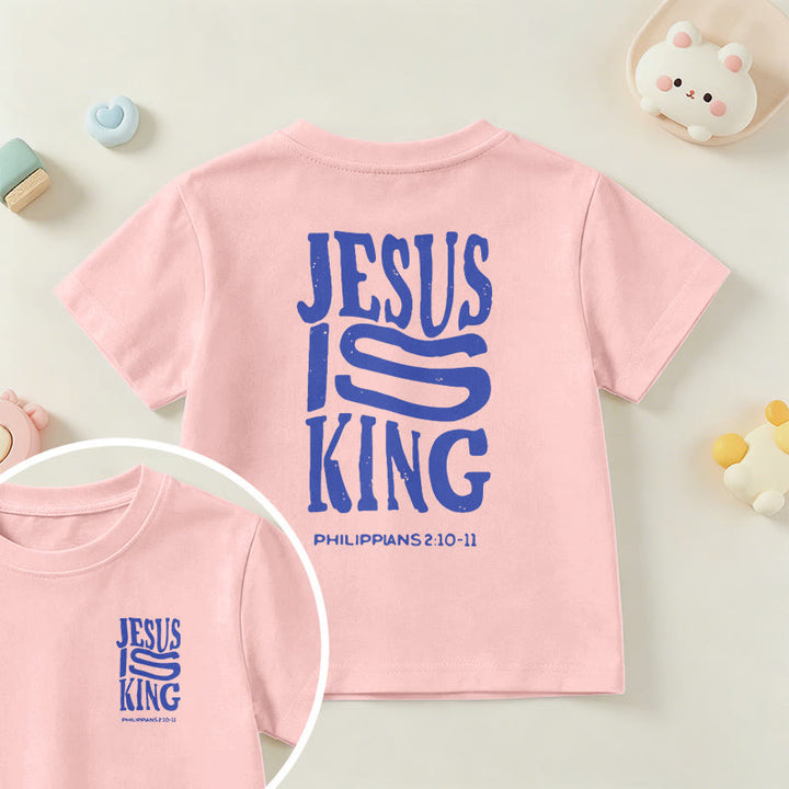 Christianartworkshop T-shirt enfant à manches courtes « Jésus est roi » Philippiens 2:10-11, imprimé recto verso en gras effet vieilli - Rose - US/UK/AU 14, EU170 - image 63