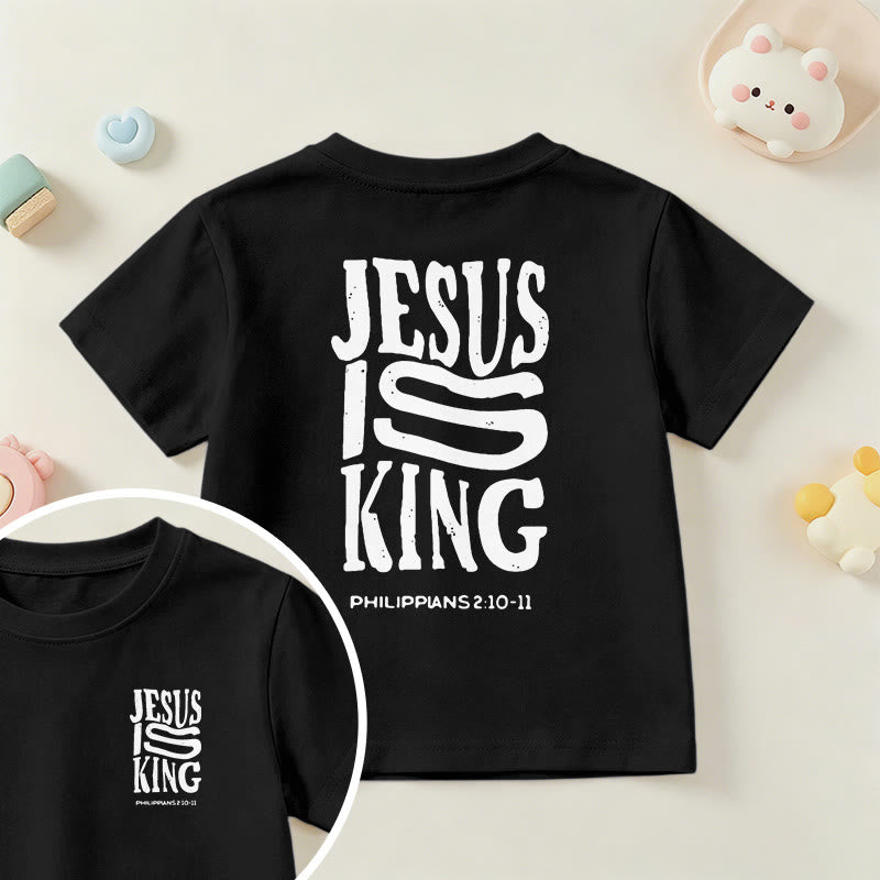 Christianartworkshop T-shirt enfant à manches courtes « Jésus est roi » Philippiens 2:10-11, imprimé recto verso en gras effet vieilli - Noir - US/UK/AU 14, EU170 - image 36