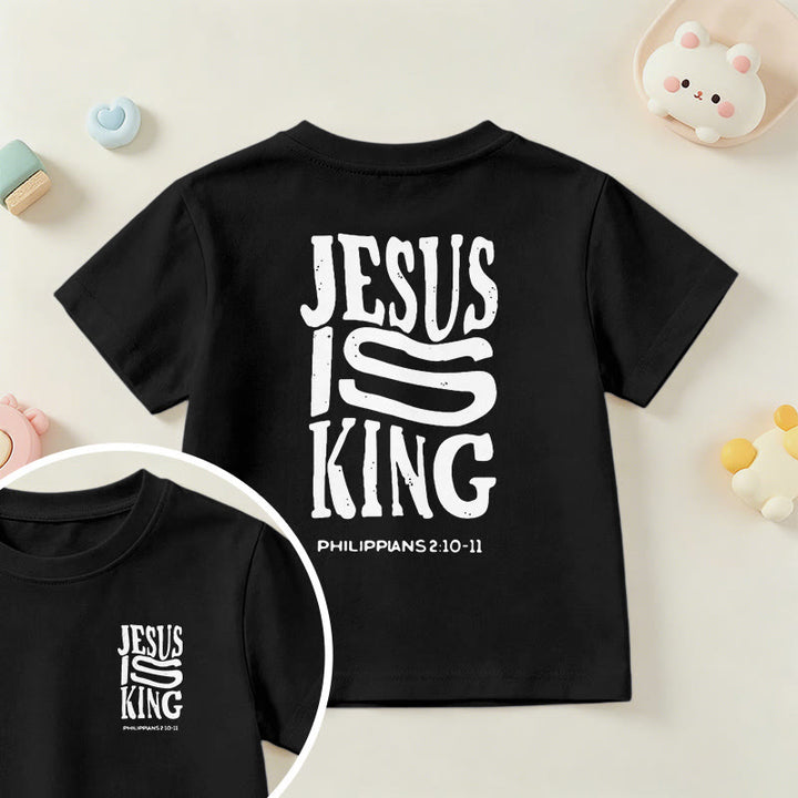 Christianartworkshop T-shirt enfant à manches courtes « Jésus est roi » Philippiens 2:10-11, imprimé recto verso en gras effet vieilli - Noir - US/UK/AU 14, EU170 - image 36