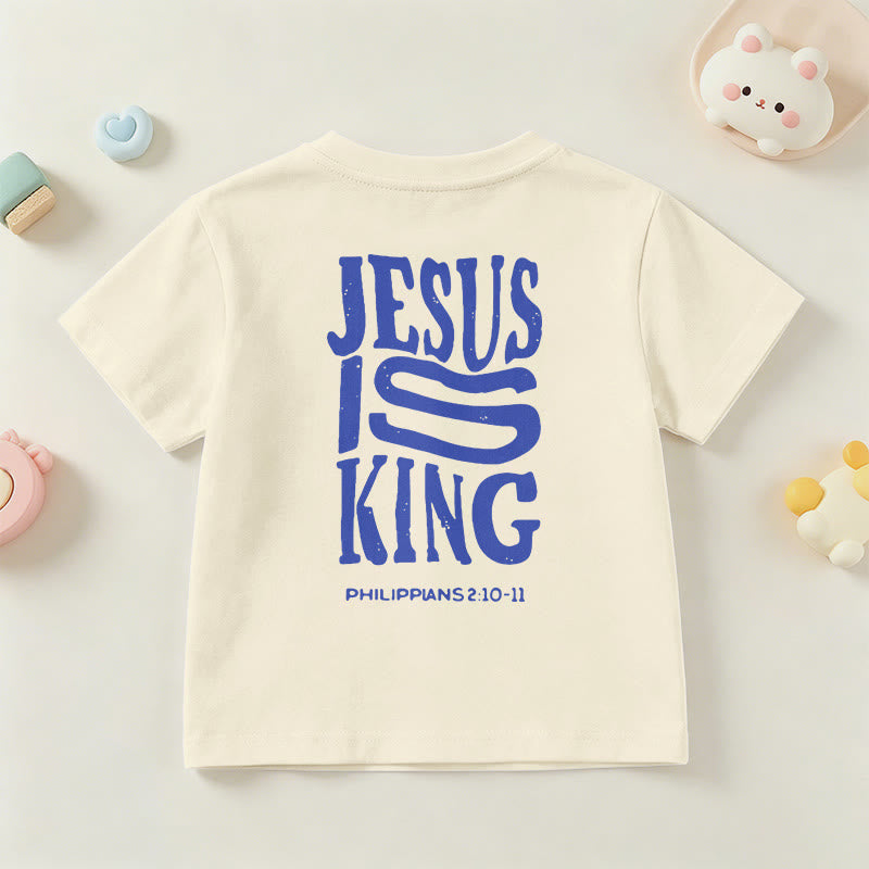 Christianartworkshop T-shirt enfant à manches courtes « Jésus est roi » Philippiens 2:10-11, imprimé recto verso en gras effet vieilli - image 6
