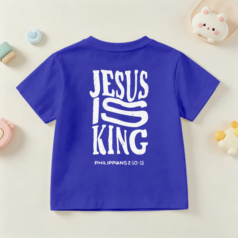 Christianartworkshop T-shirt enfant à manches courtes « Jésus est roi » Philippiens 2:10-11, imprimé recto verso en gras effet vieilli - image 87