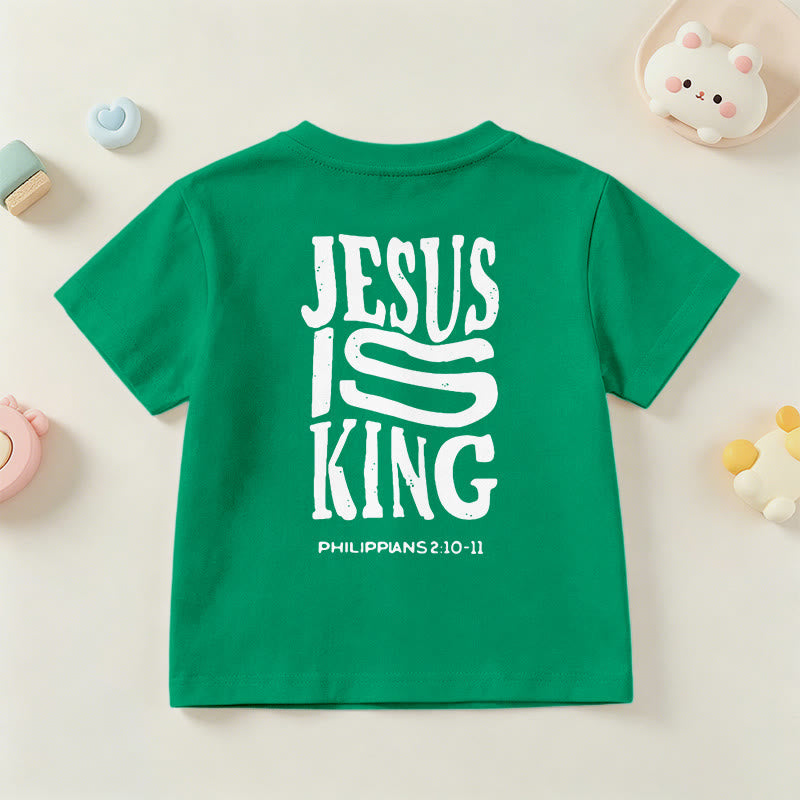 Christianartworkshop T-shirt enfant à manches courtes « Jésus est roi » Philippiens 2:10-11, imprimé recto verso en gras effet vieilli - image 78