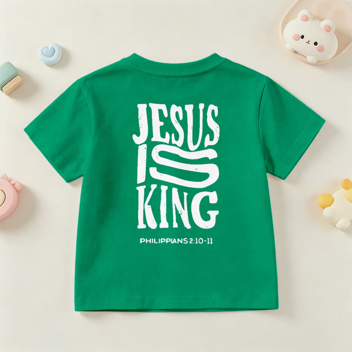 Christianartworkshop T-shirt enfant à manches courtes « Jésus est roi » Philippiens 2:10-11, imprimé recto verso en gras effet vieilli - image 78