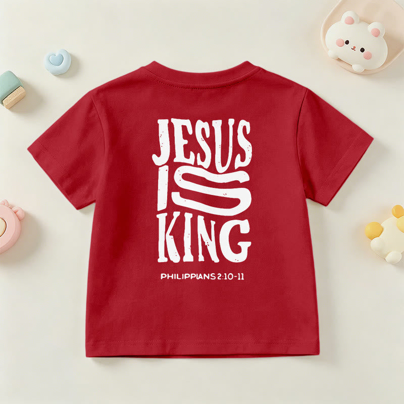 Christianartworkshop T-shirt enfant à manches courtes « Jésus est roi » Philippiens 2:10-11, imprimé recto verso en gras effet vieilli - image 60