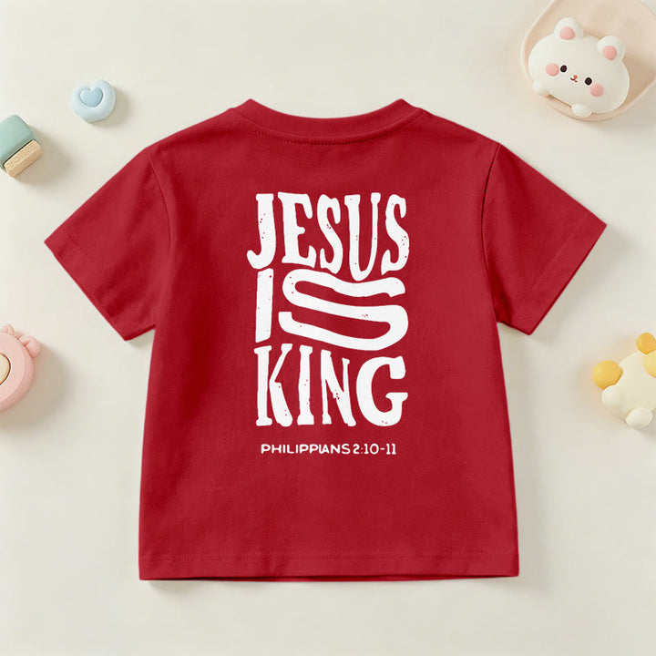 Christianartworkshop T-shirt enfant à manches courtes « Jésus est roi » Philippiens 2:10-11, imprimé recto verso en gras effet vieilli - image 60