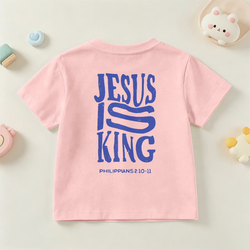 Christianartworkshop T-shirt enfant à manches courtes « Jésus est roi » Philippiens 2:10-11, imprimé recto verso en gras effet vieilli - image 69