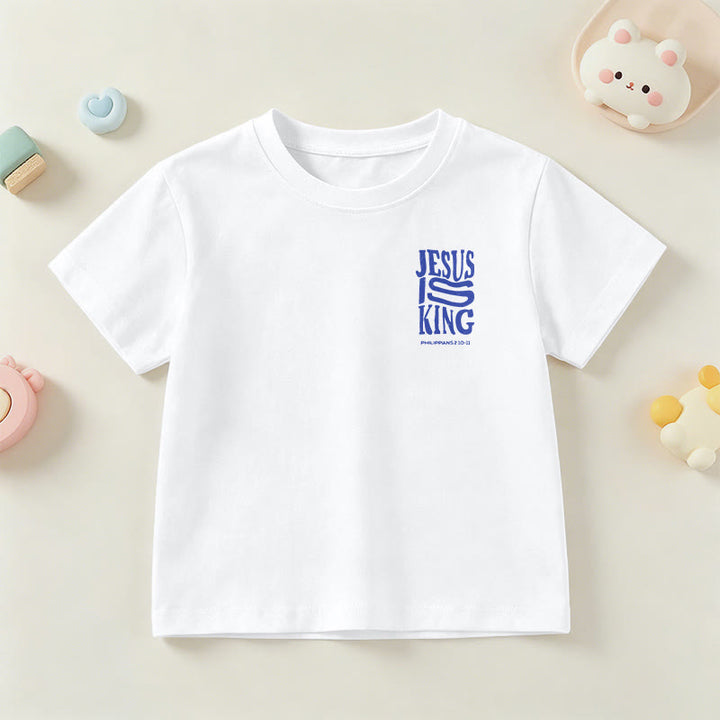 Christianartworkshop T-shirt enfant à manches courtes « Jésus est roi » Philippiens 2:10-11, imprimé recto verso en gras effet vieilli - image 12