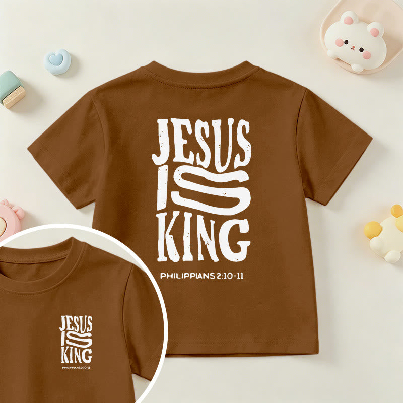 Christianartworkshop T-shirt enfant à manches courtes « Jésus est roi » Philippiens 2:10-11, imprimé recto verso en gras effet vieilli - Brun - US/UK/AU 14, EU170 - image 18
