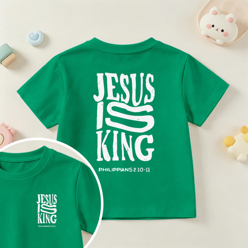 Christianartworkshop T-shirt enfant à manches courtes « Jésus est roi » Philippiens 2:10-11, imprimé recto verso en gras effet vieilli - Vert - US/UK/AU 14, EU170 - image 72