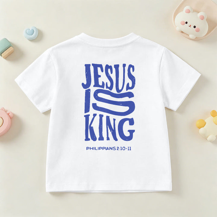 Christianartworkshop T-shirt enfant à manches courtes « Jésus est roi » Philippiens 2:10-11, imprimé recto verso en gras effet vieilli - image 15