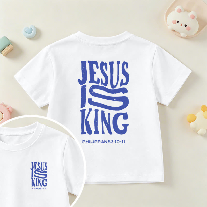 Christianartworkshop T-shirt enfant à manches courtes « Jésus est roi » Philippiens 2:10-11, imprimé recto verso en gras effet vieilli - Blanc - US/UK/AU 14, EU170 - image 9