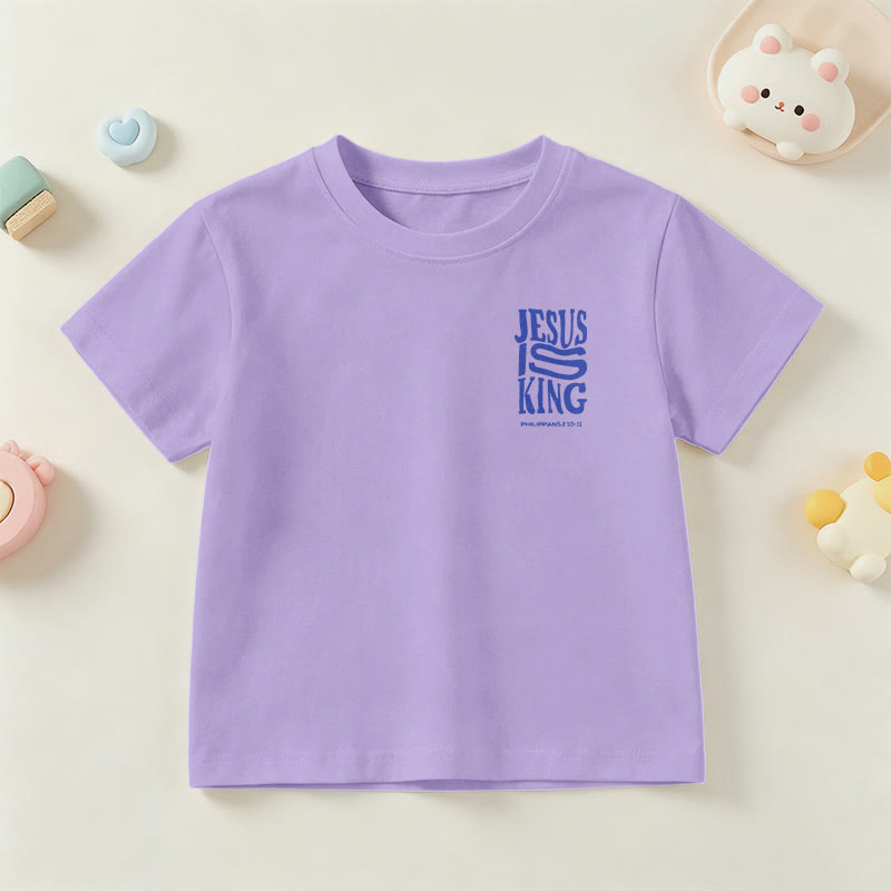 Christianartworkshop T-shirt enfant à manches courtes « Jésus est roi » Philippiens 2:10-11, imprimé recto verso en gras effet vieilli - image 48