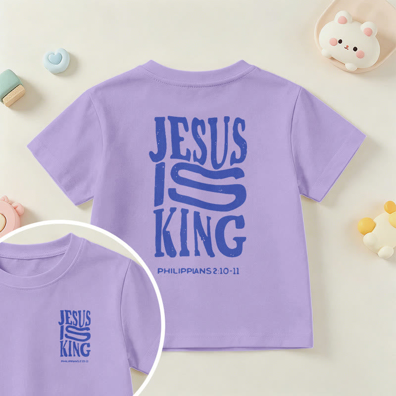Christianartworkshop T-shirt enfant à manches courtes « Jésus est roi » Philippiens 2:10-11, imprimé recto verso en gras effet vieilli - Violet - US/UK/AU 14, EU170 - image 45