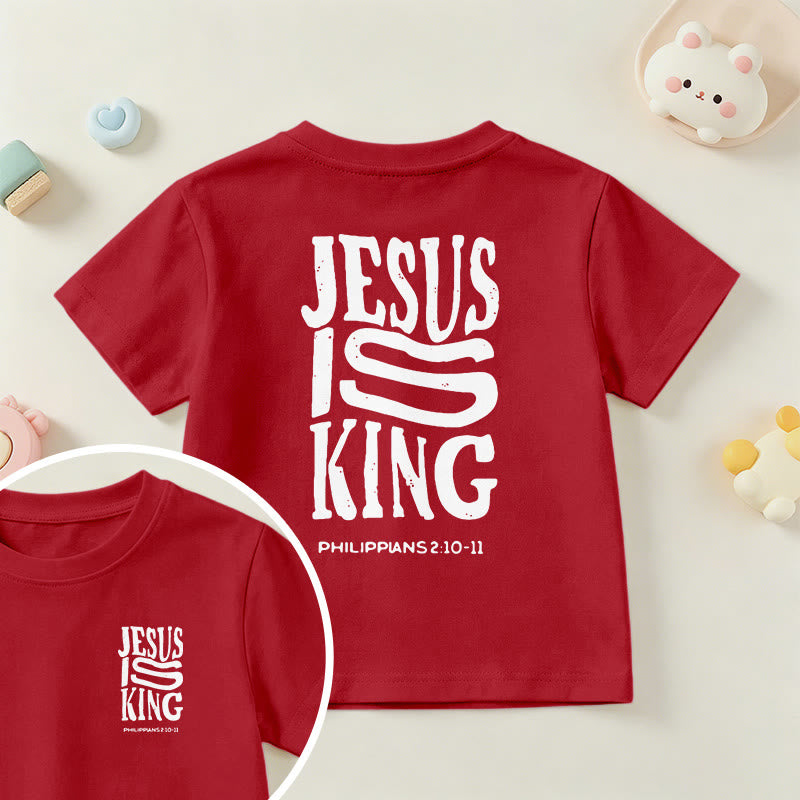 Christianartworkshop T-shirt enfant à manches courtes « Jésus est roi » Philippiens 2:10-11, imprimé recto verso en gras effet vieilli - Rouge - US/UK/AU 14, EU170 - image 54