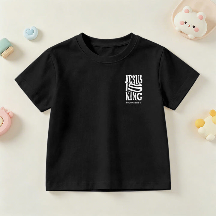 Christianartworkshop T-shirt enfant à manches courtes « Jésus est roi » Philippiens 2:10-11, imprimé recto verso en gras effet vieilli - image 39