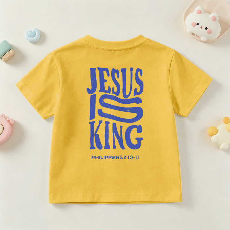 Christianartworkshop T-shirt enfant à manches courtes « Jésus est roi » Philippiens 2:10-11, imprimé recto verso en gras effet vieilli - image 33