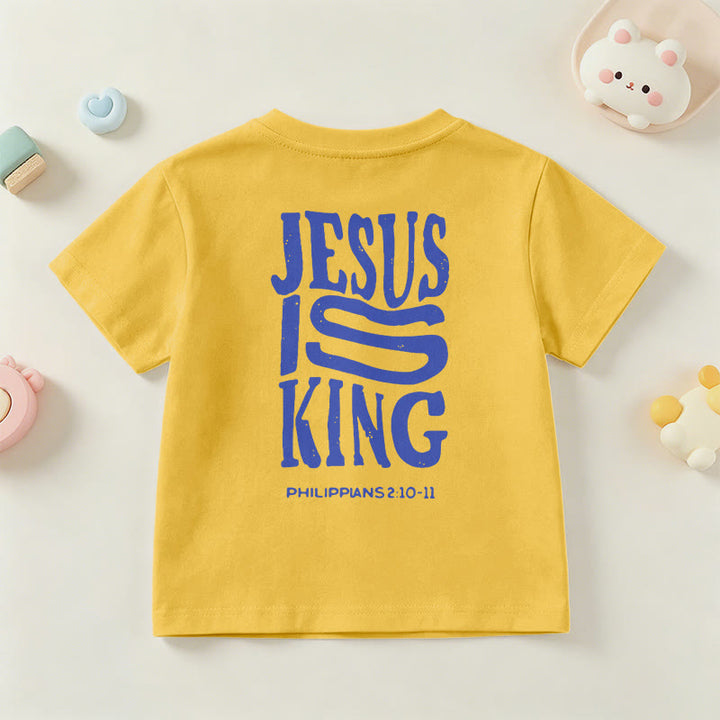 Christianartworkshop T-shirt enfant à manches courtes « Jésus est roi » Philippiens 2:10-11, imprimé recto verso en gras effet vieilli - image 33