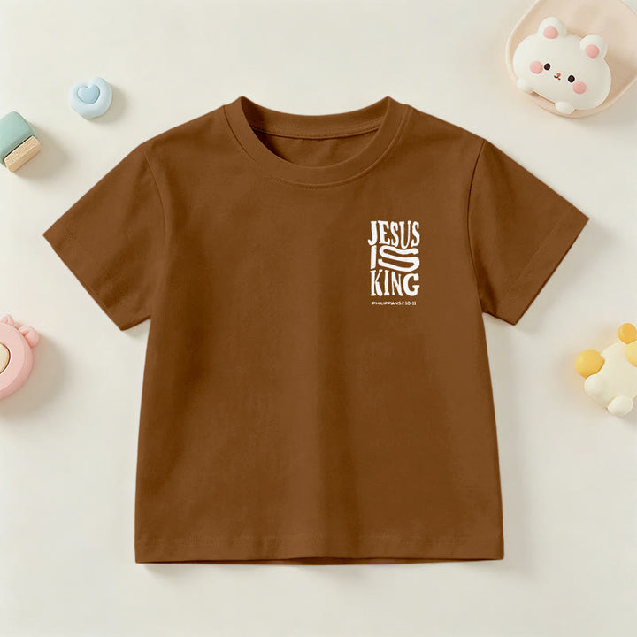 Christianartworkshop T-shirt enfant à manches courtes « Jésus est roi » Philippiens 2:10-11, imprimé recto verso en gras effet vieilli - image 21