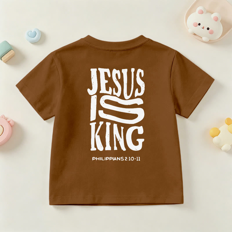 Christianartworkshop T-shirt enfant à manches courtes « Jésus est roi » Philippiens 2:10-11, imprimé recto verso en gras effet vieilli - image 24