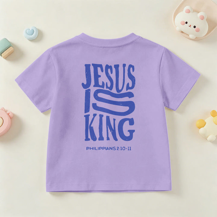 Christianartworkshop T-shirt enfant à manches courtes « Jésus est roi » Philippiens 2:10-11, imprimé recto verso en gras effet vieilli - image 51
